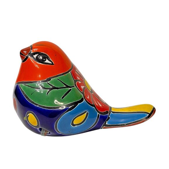 Talavera Bird Hand-Painted Terracotta Mexican Folk Art with Ties 4" Long - Picture 4 of 8